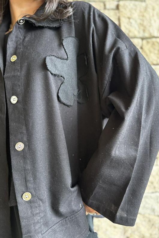 Hippie Shake Linen Blend Shirt Jacket Black